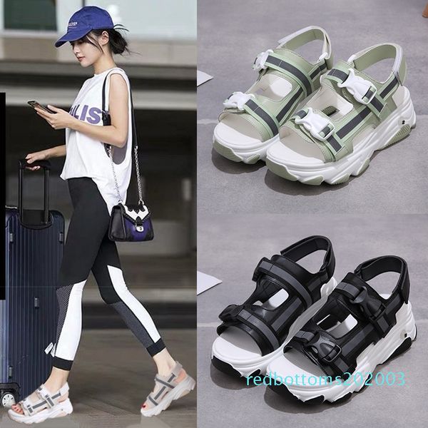 

2020 summer women platform sandals chunky woman hook loop wedge shoes sandal casual open toe gladiator sandal white black r03