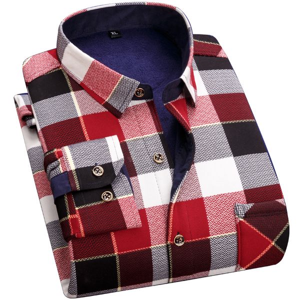 

casual men shirt thicken winter man shirt plaid plus velvet autumn homme warm soft fit touch button-down men y1977, White;black