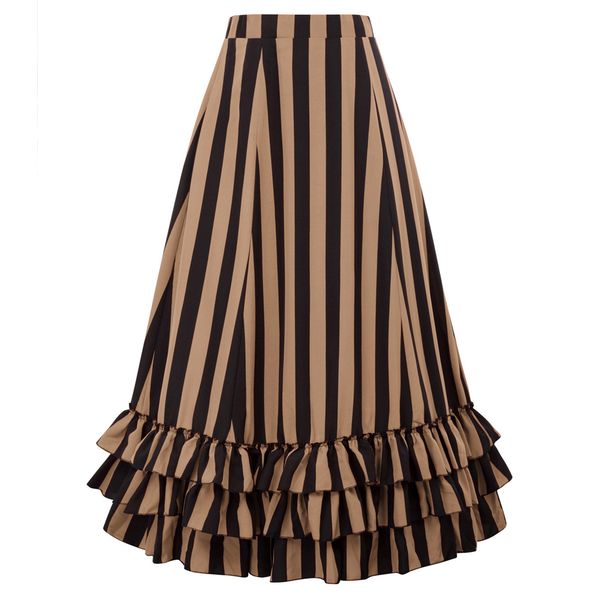 

bp women's skirts vintage ruffles gothic bustle skirt vintage retro elastic waist length adjustable female skirts, Black