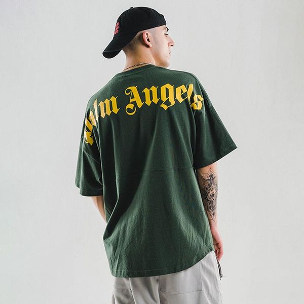 

tree double-sided letters printed short-sleeved palm angel round neck t-shirt tide brand men women casual tee size m-xxl, White;black