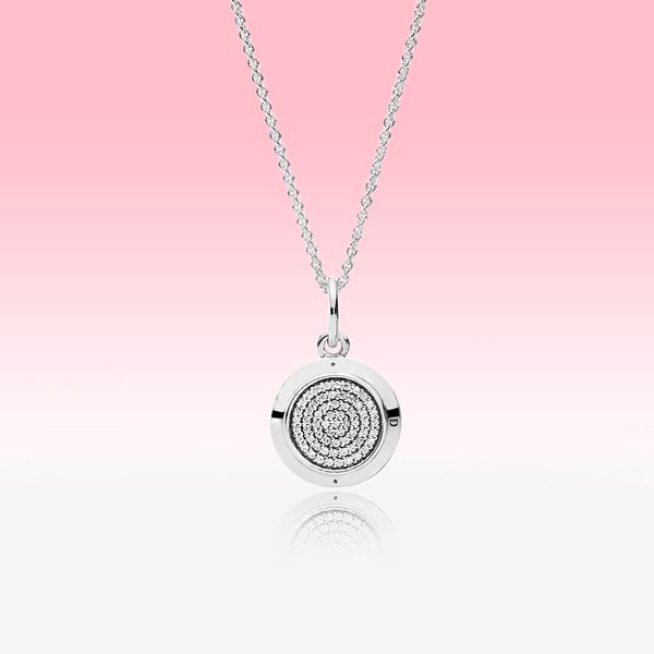 CZ-Diamant-Disc-Anhänger-Halskette Damen Herren Modeschmuck für Pandora 925 Sterling Silber Kettenhalsketten mit Original-Geschenkbox