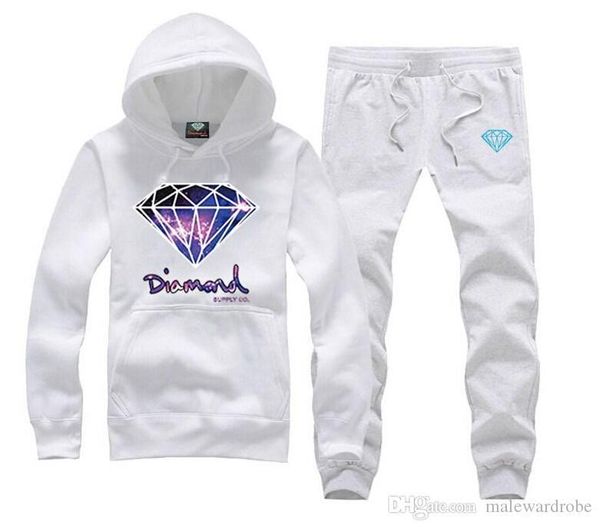 

diamond printed tracksuits men autumn spring sports casual sets hoodies with long pants 2pcs suits, Gray