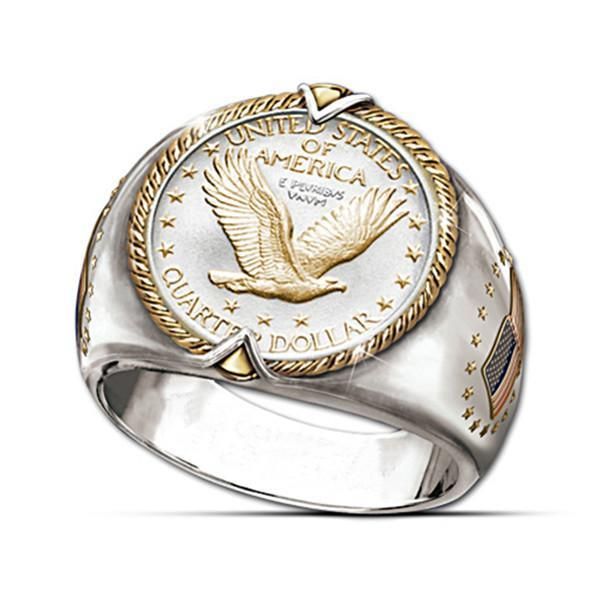

men's 925 sterling silver two-color ring 24k gold plated powerful eagle stainless steel ring christmas gifts for friends and family