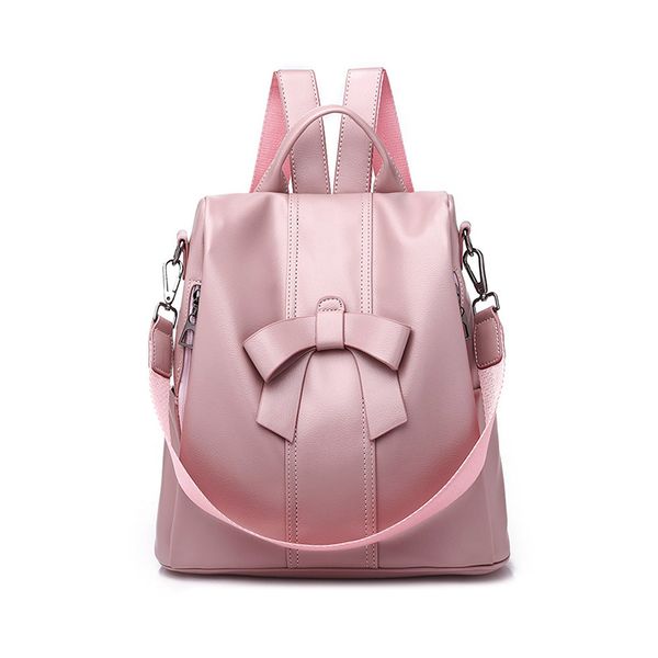 

tftp-women's shoulder backpack soft leather sweet lady bow casual travel backpack