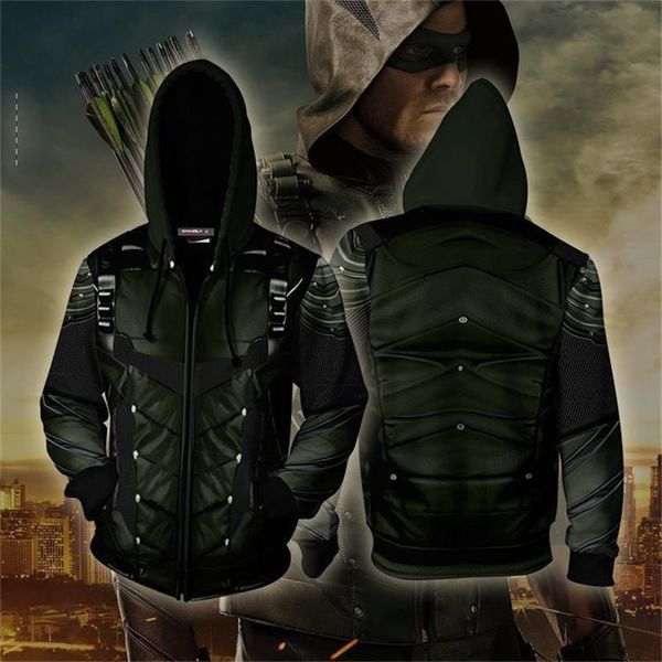 

2019 winter dropshipping green-arrow hoodie sweatshirt for men 3d print hoodies streetwear casual cospaly hoodies, Black