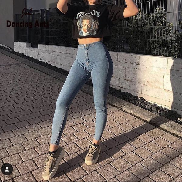 

spring fashion female jeans women skinny jeans denim slim elastic high waist pants pencil femme denim trousers high wiast, Blue