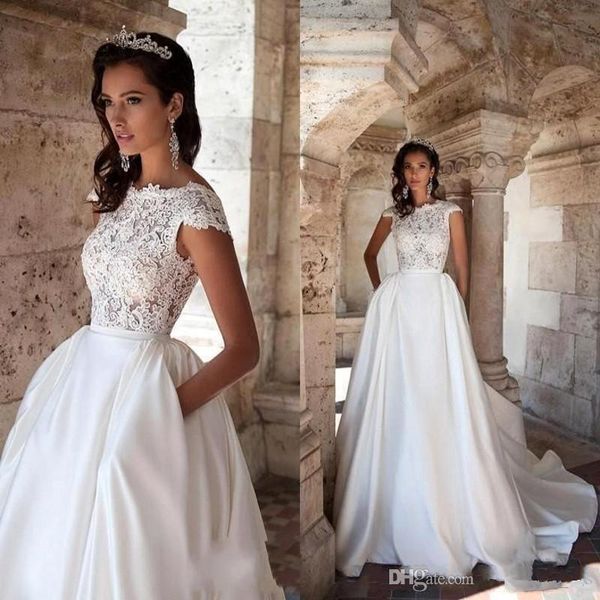 

satin princess wedding dresses lace bridal gowns modest abito da sposa hochzeitskleider wedding bridal gowns plus size 2020 new, White