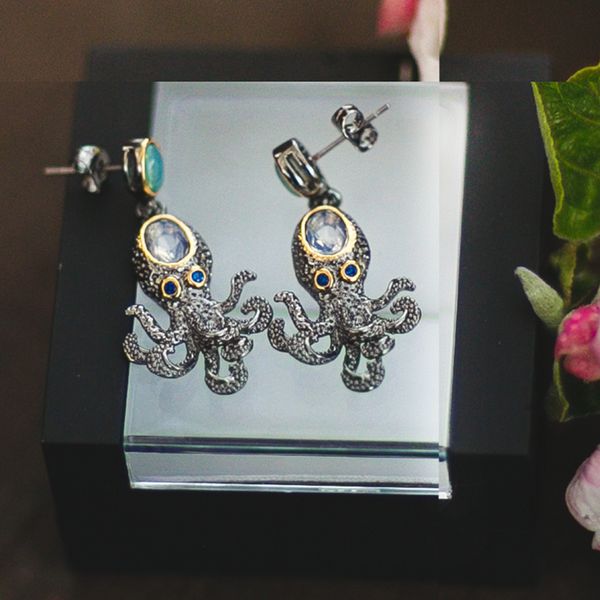 

fashion-very cute dangle earrings light green/white oval stones ocs animal design jewellery black gold color vintage drop earring, Silver