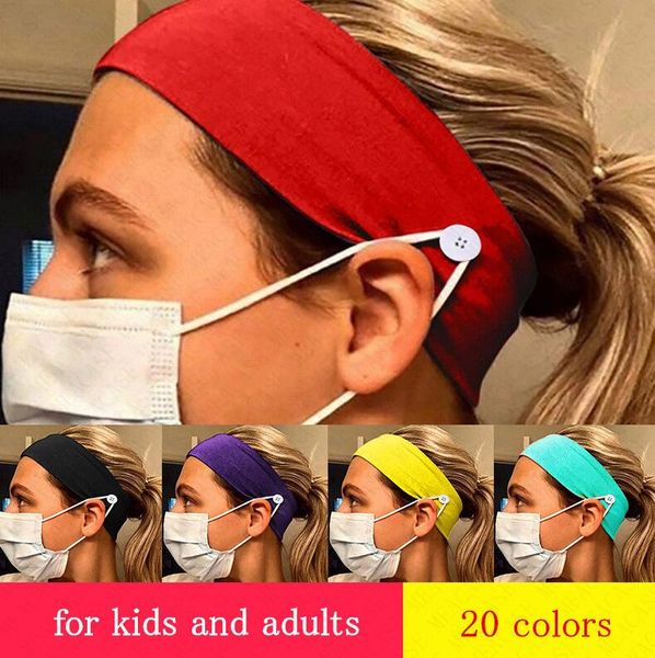 

sports headbands with button for face mask cotton elastic ear protection mask holder head band for adults kids headscarf accessories d8506, Slivery;white