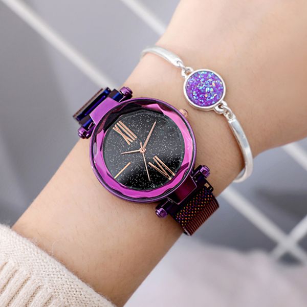 

watch women luxury women watches rose gold ladies wrist watches fashion casual starry sky magnetic watch waterproof, Slivery;brown
