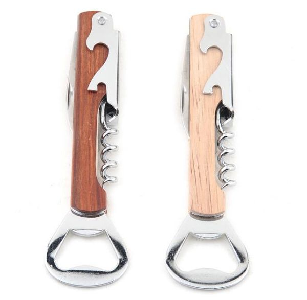 

Wood handle wine opener tainle teel hand held deluxe bottle opener cork crew double hinge waiter wine bottle opener
