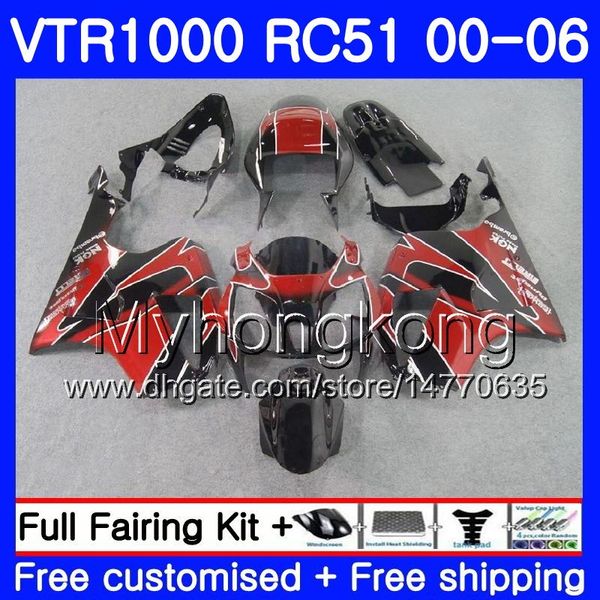 Kit für HONDA VTR1000 RC51 SP1 SP2 00 01 02 03 04 05 06 257HM14 RTV1000 VTR 1000 2000 2001 2002 2003 2004 2005 2006 Verkleidungsfabrik schwarz