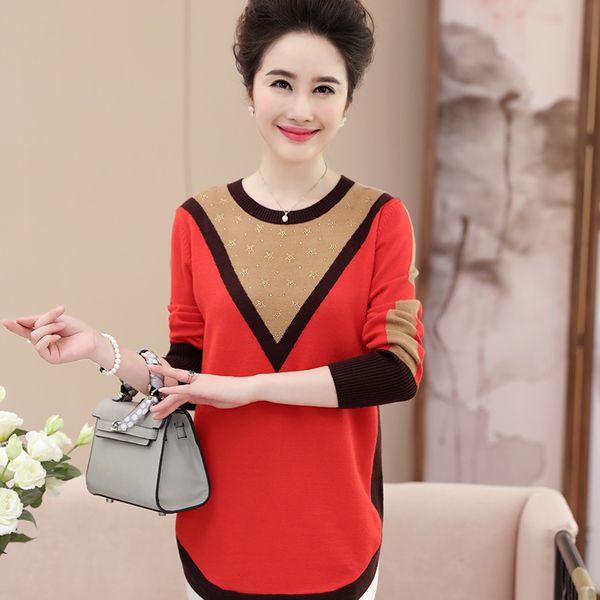 

2020 middle aged mothers wear long knitted sweaters, long sleeves and large sweaters, White;black