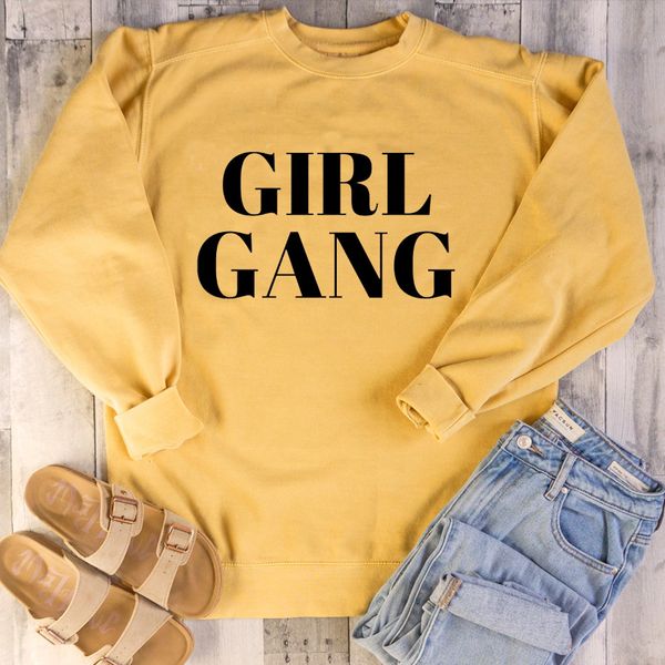 

girl gang sweatshirt fashion feminist cute pink harajuku friends jumper girl power sweatshirt women feminist pullovers drop, Black