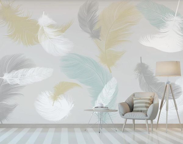 

nordic colorful feather wallpaper bedroom wall mural wedding room home art wall decor papel de parede papers