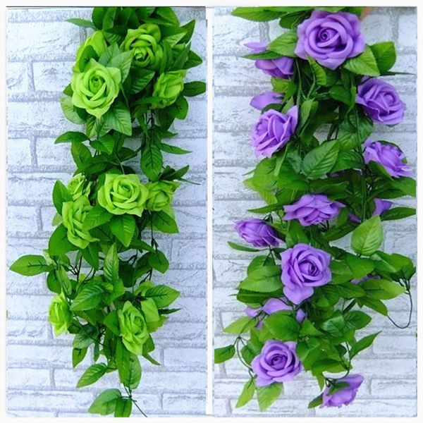 

Artificial Silk Roses Fake Creeper green leaf Ivy vine For Home Wedding Decora wholesale diy Hanging Garland Artificial Flowers