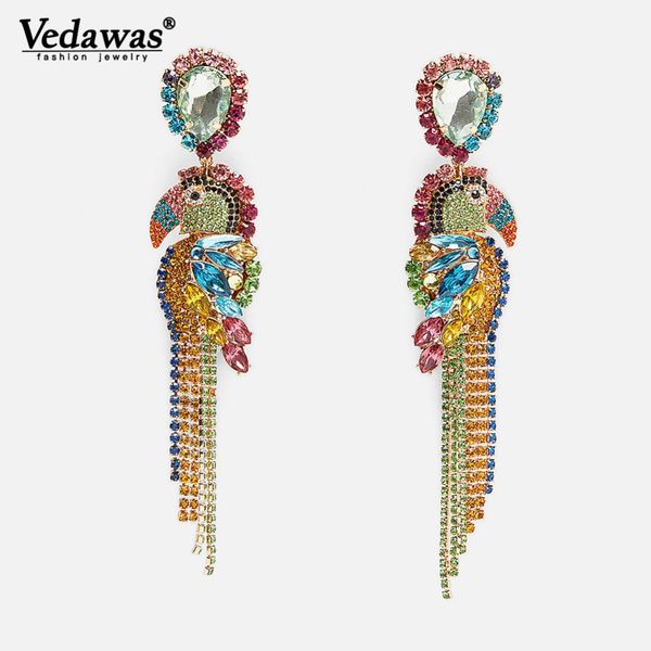 

vedawasy colorful shiny crystal fringed drop earrings wedding jewelry bird fish animal pendant flower dangle earrings xg2960, Silver