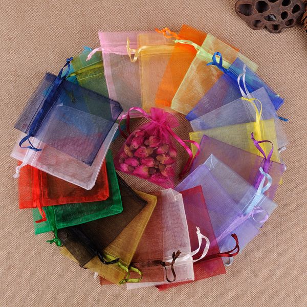 

50pcs organza bags jewelry packaging bags wedding party decoration drawable gift pouches christmas gift bag, Pink;blue
