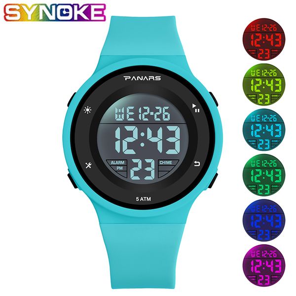 

synoke kids digital watches sport colorful luminous 50m waterproof alarm electronic wrist watches date week display for children, Blue