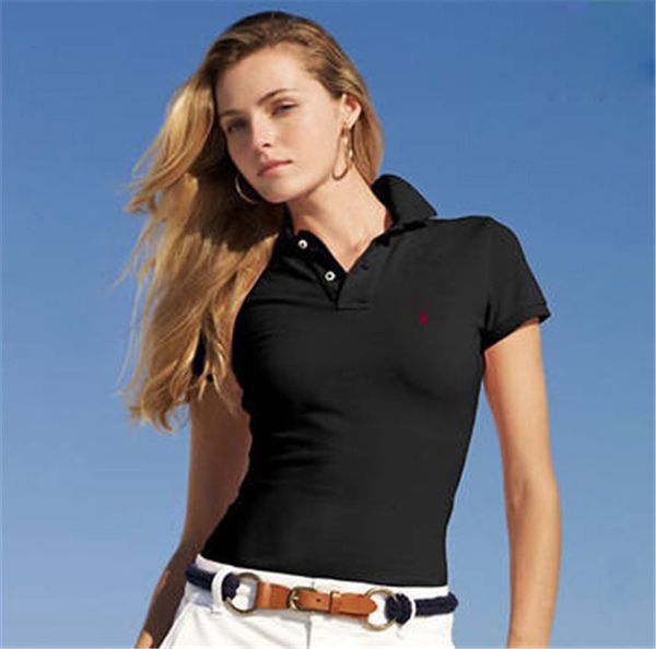 

womens polo shirt lapel 100%cotton woman short-sleeved polo femme solid embroidery small horse polos shirt summer clothes camiseta, White