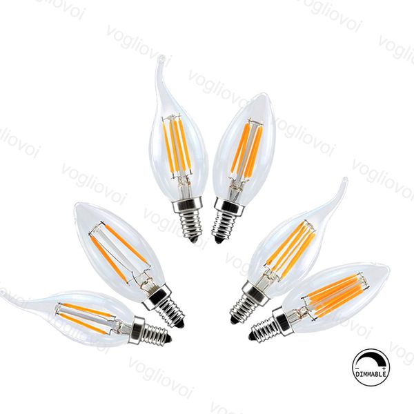 

led bulbs c35 dimmable filament candle 2w 4w 6w e14 e12 indoor lighting for crystal chandeliers pendant floor lights dhl
