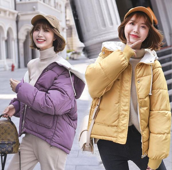 

casual hooded bread clothing women winter thick short coat cotton clothes youth small cotton jacket large size fat mm loose coat, Tan;black