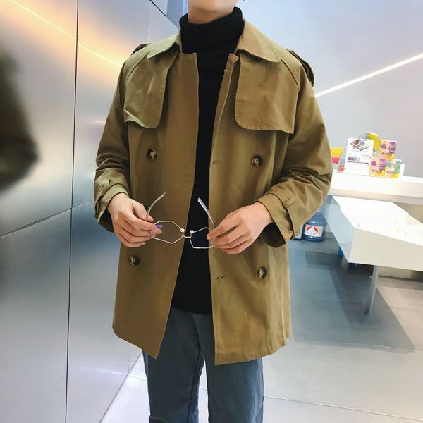 

mens trench classic double breasted windproof trench coats men mens long coat masculino clothing plus size overcoat fashion, Tan;black
