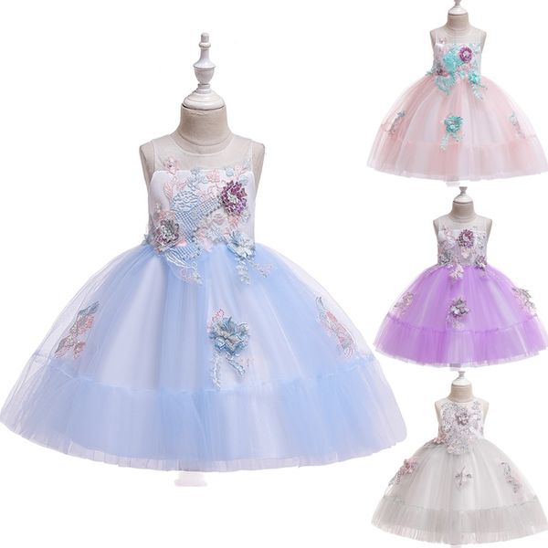 

princess dress kids dresses for girls stereo embroidery dress birthday wedding party pageant gown vestidos wy4, Red;yellow