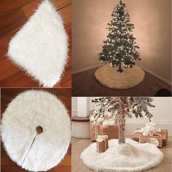 

white plush christmas tree skirt fur carpet merry christmas decoration for home new year decor plush long haired #3
