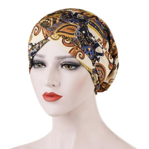 

fashion women print india hat muslim ruffle cancer chemo beanie turban wrap cap sleeping headwear head wrap hair, Blue;gray