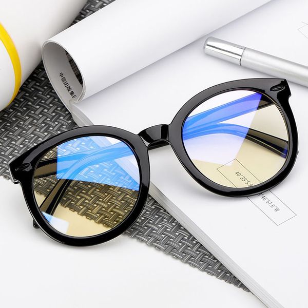 

anti blue-ray fashion retro round frame flat glasses men with myopia optical glasses frame decorative women, Black