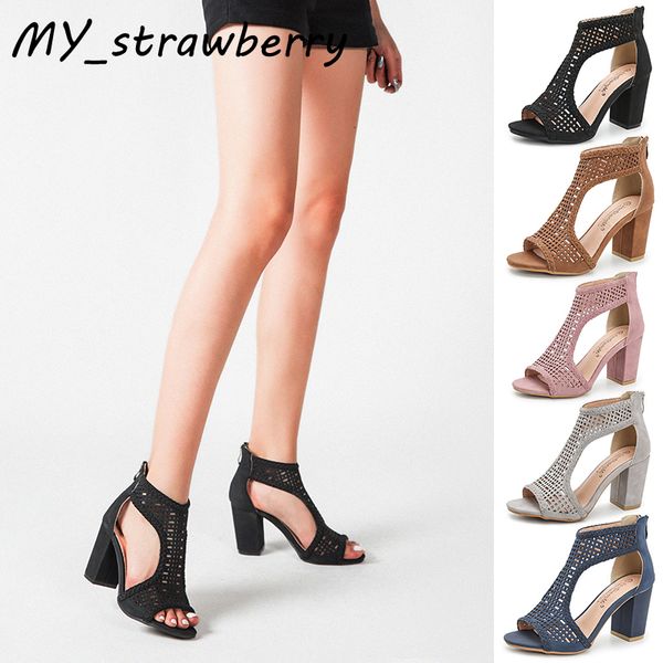 

sandals women 2020 summer new european and american-style chunky-heel party high heels fish-mouth shoes womens large size 42, Black