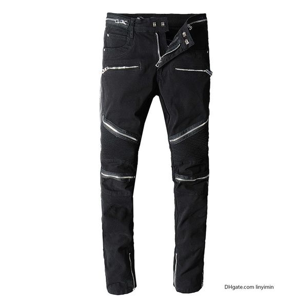 

balmain men мужские дизайнерские джинсы мотоцикл байкер узор джинсы рок расширение откорма рваные прохладный узор пятнистые истинные брюки в, Blue