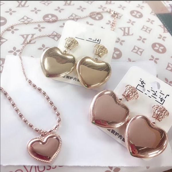 

2020 new design 18k gold rose silver girls women letter wedding jewelry sets charm love pendant necklace earrings wholesale birthday gift, Slivery;golden