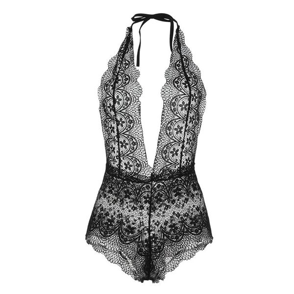 

1pc fashion women plus size lace lingerie lady deep v-neck sleepwear women halter jumpsuit seamless underwear #15y, Black;white