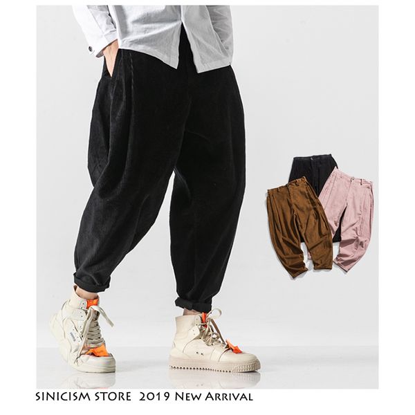 

sinicism store men corduroy harem pants 2019 autumn chinese style pants mens solid black sweatpants male loose trousers oversize