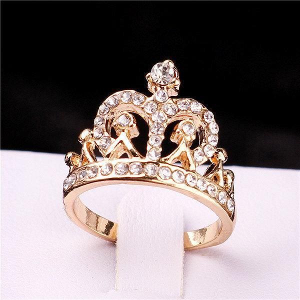 

2017 new 18k gold plated crown ring for women cz diamond crystal wedding crown rings fashion jewelry rhinestone band finger rings gifts, Golden;silver