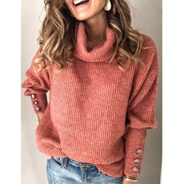 

повседневный водолазка теплый вязаный свитер зимы с длинным рукавом пуловер топы элегантный женщин кнопка перемычка толкай femme, White;black