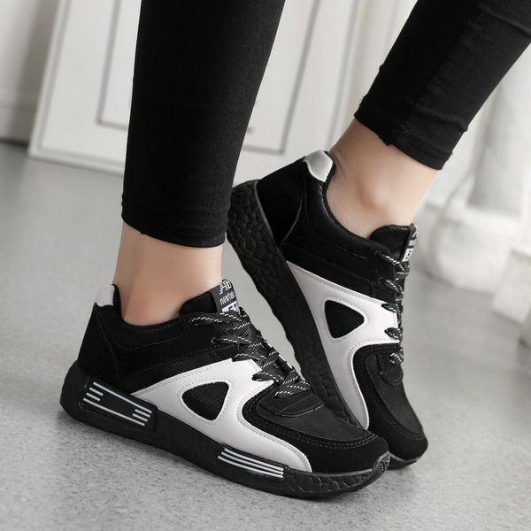 

2019 spring and autumn korean sneaker women's all-in-one casual shoes, agan shoes, breathable skate shoes, flat-bottomed running shoes, Black