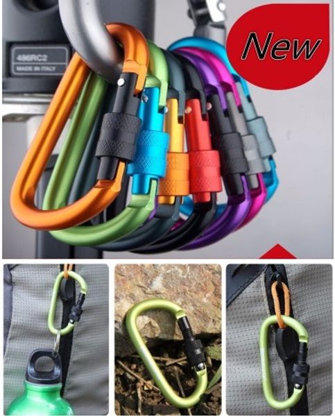 

free shipping carabiner climbing 8cm locking type d quickdraw carabiner buckle buckle hanging aluminum nut backpack buckle