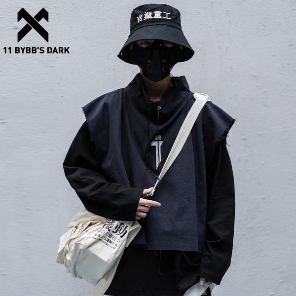 

11 bybb's dark letter embroidery sweatshirts men two pieces 2020 spring hip hop streetwear pullover techwear fashion hairy, Black