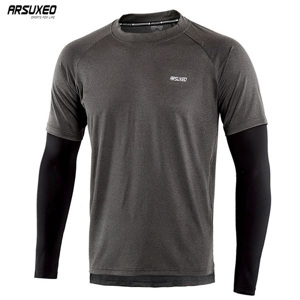 

arsuxeo men's spring autumn running shirts quick dry fit compression sport shirt long sleeve elastic fitness gym clothing 18t8, Black;blue
