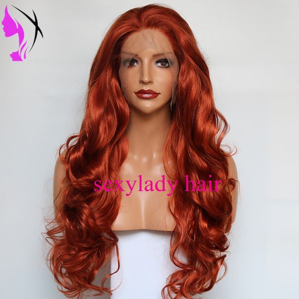 

auburn orange high temperature fiber frontal long body wave hair wigs synthetic lace front wig for women, Black