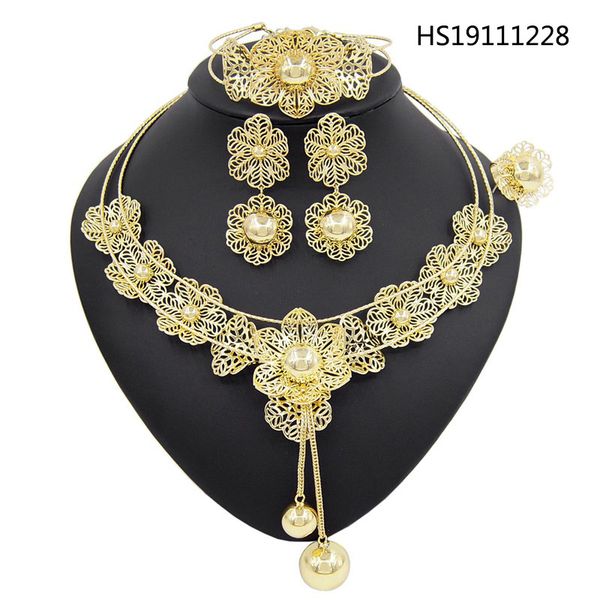 

yulaili pretty imitation pearl flower necklace earrings bracelet ring for women wedding dubai gold jewelry sets ing, Silver