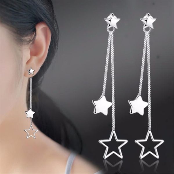

women's popular silver jewelry exaggerated fringe earrings girls ear ornament geometric star hanging in the long section 60mm