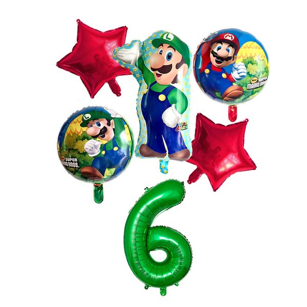 

lqdt 6pcs super mario balloons 32 inch number balloons boy girl birthday party mario luigi bros mylar green balloon set decor