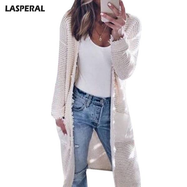 

lasperal women casual knitted sweater coat long sweater cardigan cardigan coat winter clothes autumn women long sleeve plus size, White