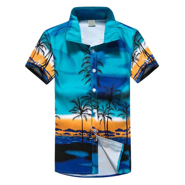 

2019 men hawaiian print short men's shirt sports beach quick dry blouse casual shirt blouse camisa masculina camicia uomo, White;black