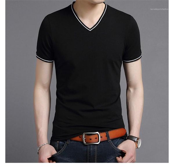 

mens solid color v neck tshirt casual short sleeve fashion slim fit fashion clothing summer male designer tees, White;black