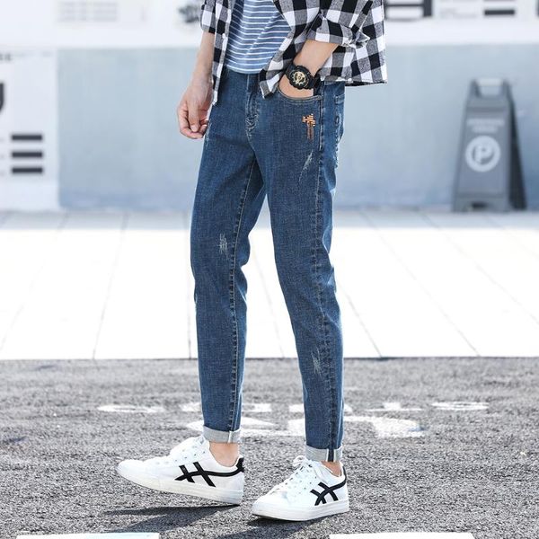 

jean pants men's 2020 autumn casual solid lightweight pant homme fashion long pant straight harajuku men clothing, Blue